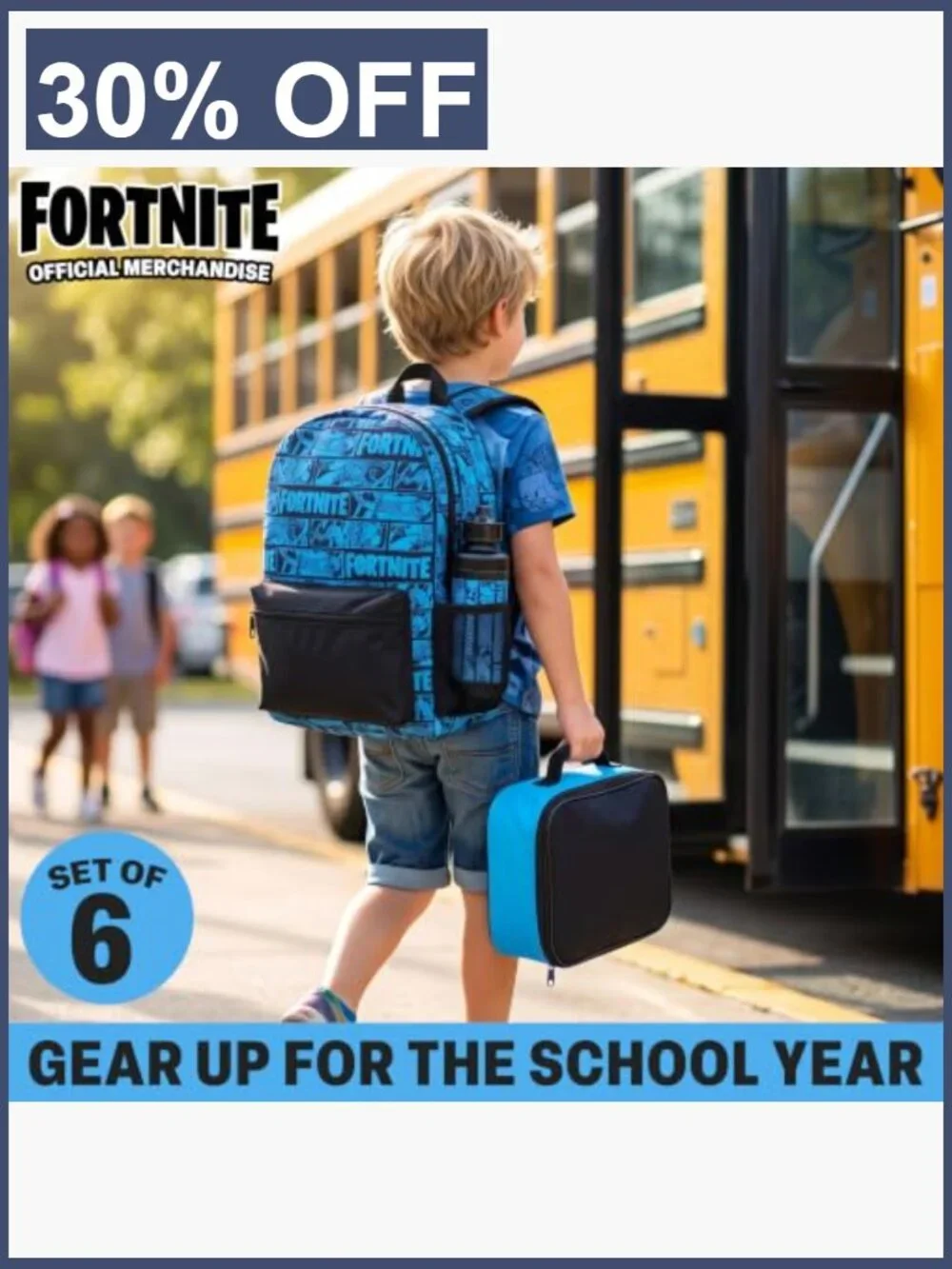 Fortnite Boys Backpack 6Pc School Set with Lunch Bag Pencil Case Bookbag